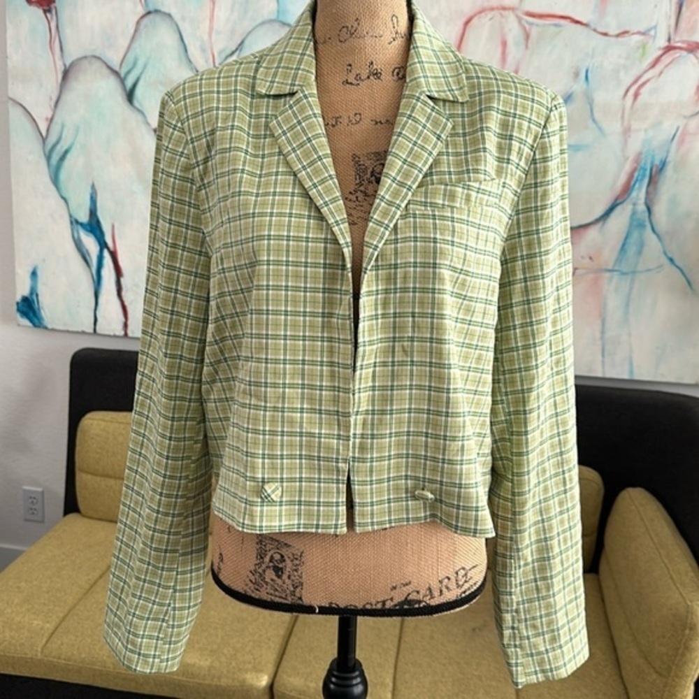 💚💚💚Oat New York jacket green XL plaid cropped blazer